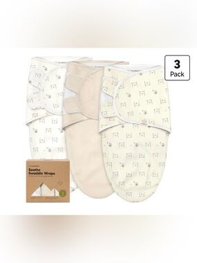 KeaBabies 3-Pack Organic Baby Swaddle Sleep Sacks 0-3 Months Bumble Bear